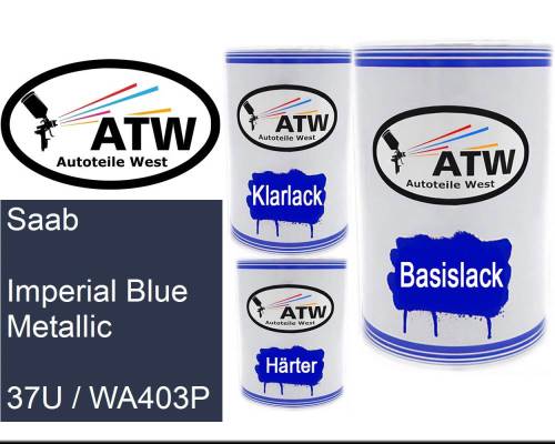 Saab, Imperial Blue Metallic, 37U / WA403P: 500ml Lackdose + 500ml Klarlack + 250ml Härter - Set, von ATW Autoteile West.